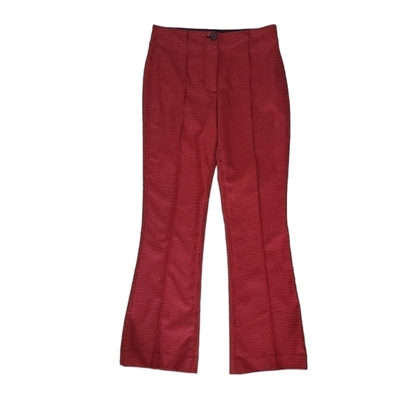 Helmut Lang Red & Black Houndstooth Flare Crop Pants - Picture 3 of 12